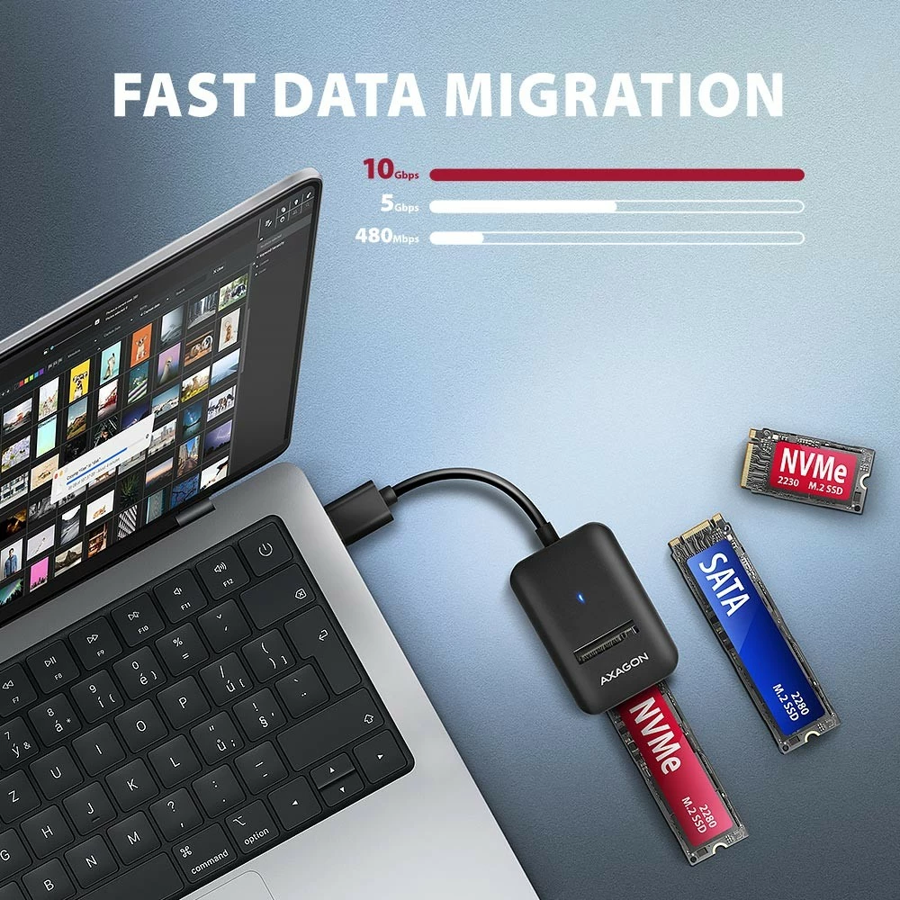 Adapter za SSD M.2 AXAGON ADM2-AM, USB 3.2 Gen 2, 10Gbps, črn Adapter za SSD M.2 AXAGON ADM2-AM, USB 3.2 Gen 2, 10Gbps, črn