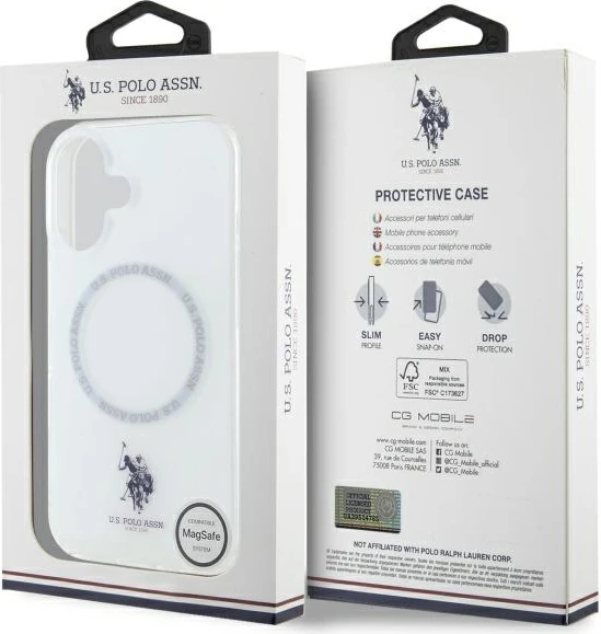 Ovitek IML Ring MagSafe za iPhone 16, U.S. Polo Assn., bel