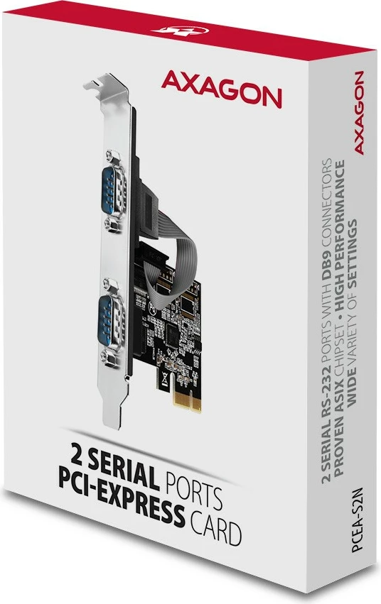 Razširitvena kartica, 2x serijska vrata RS-232, PCIe, komplet s standardnim in nizkoprofilnim nosilcem AXAGON PCEA-S2N Razširitvena kartica, 2x serijska vrata RS-232, PCIe, komplet s standardnim in nizkoprofilnim nosilcem AXAGON PCEA-S2N