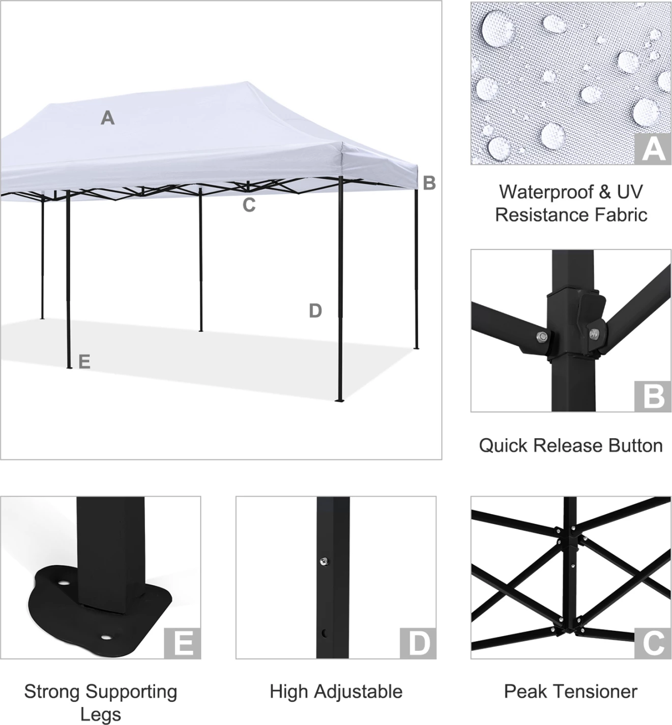 Zložljiv kovinski paviljon MATTHEW FH6312 s črnim okvirjem in belo senčnico 3x6x3,10Hm