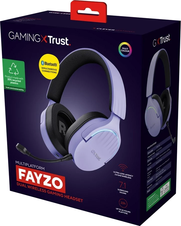 Slušalke za igre, žične in brezžične, USB Type-A, Bluetooth, Trust GXT 491P FAYZO, črne, vijolične