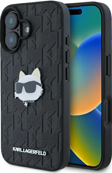 Zaščitni ovitek Monogram Choupette Karl Lagerfeld za iPhone 16, črn