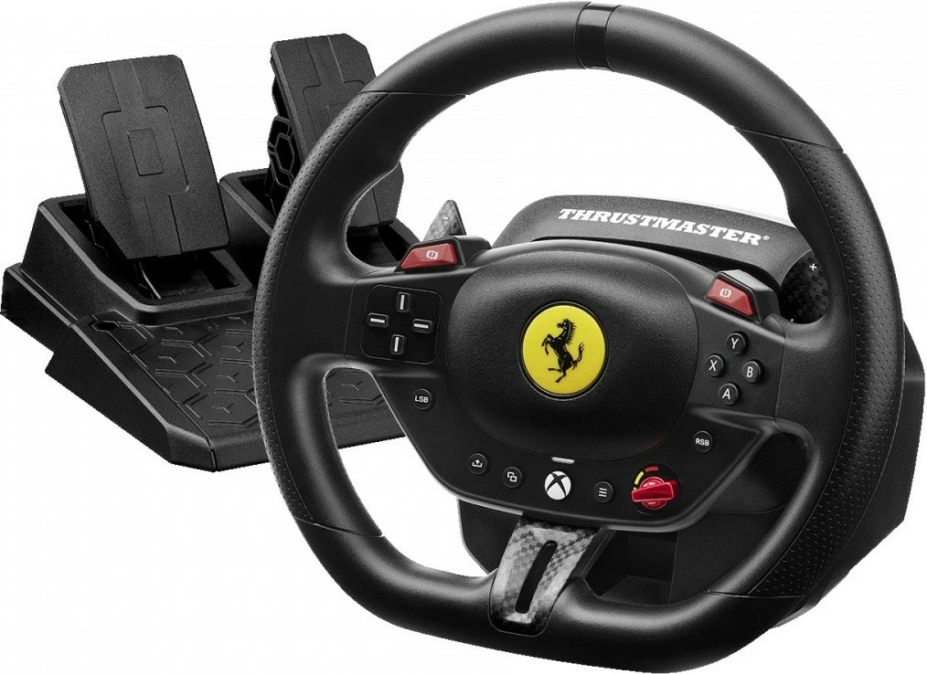 Dirkalni volan z pedaloma, Thrustmaster T98 Ferrari 296 GTS 4460297, brezžični, 240°, 15 gumbov, 25,5 cm, za Xbox Series/One in PC, črn