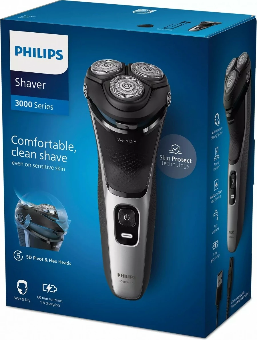 Električna britvica Philips Shaver Series 3000 S3143/00, za moške, srebrna Električna britvica Philips Shaver Series 3000 S3143/00, za moške, srebrna
