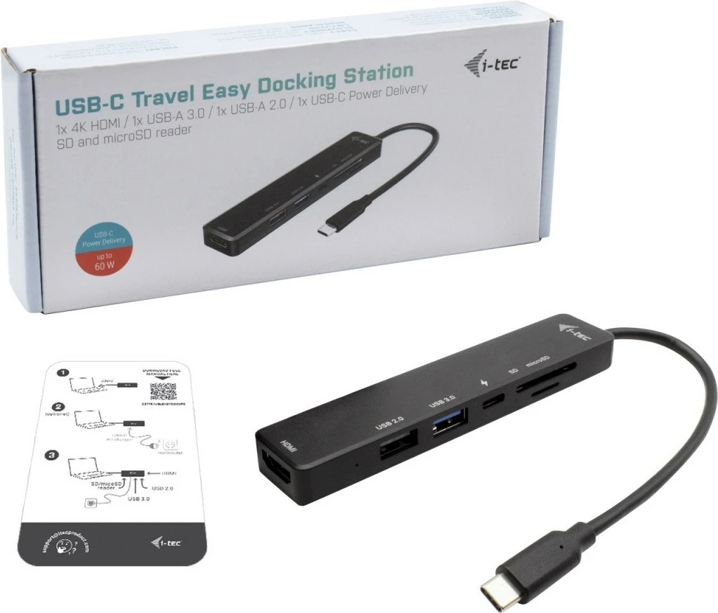 Računalniško ohišje USB-C, HDMI 4K, Power Delivery 60W i-tec C31TRAVELEASYDOCKPD, črno