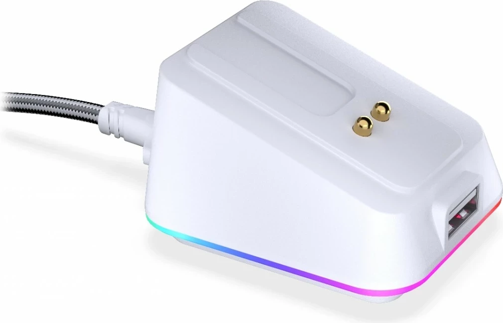 Stojalo za miško Endorfy Mouse Dock Onyx White, RGB, USB-C, belo