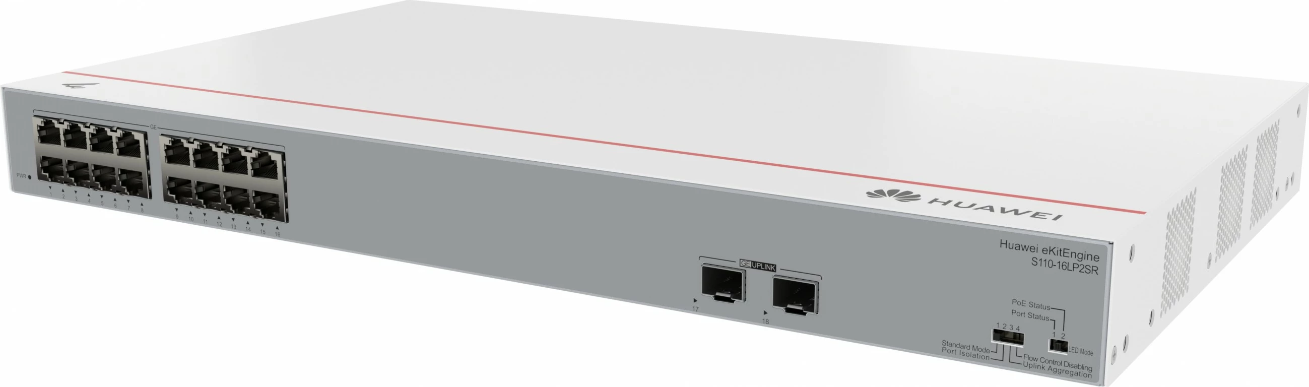 Neupravljani preklopnik, Huawei eKit S110-16LP2SR, L2, Gigabit Ethernet, PoE, v racku, siv
