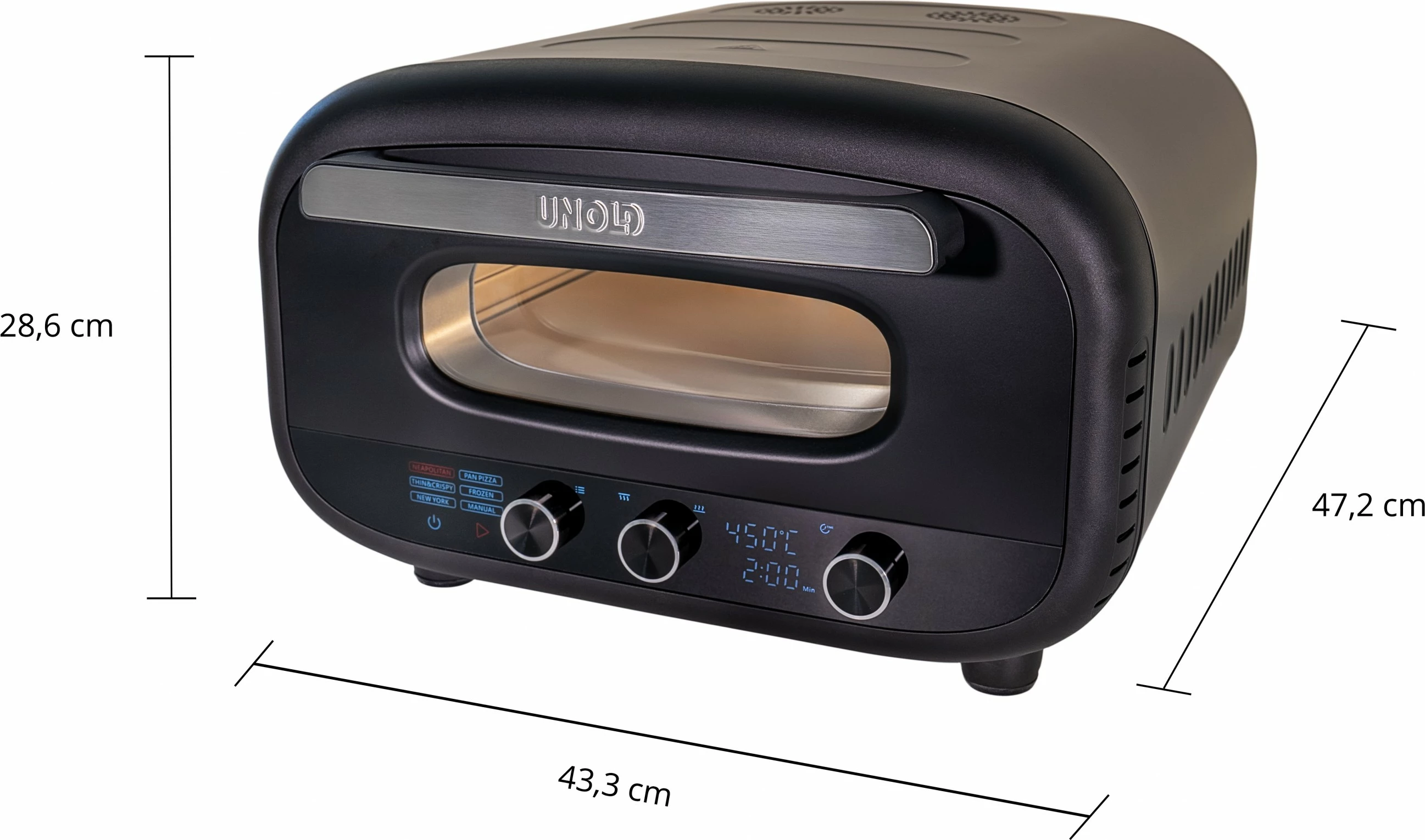 Pizza pečica, Unold 68805, 1 pica, 30 cm, digitalna, 450 °C, črna