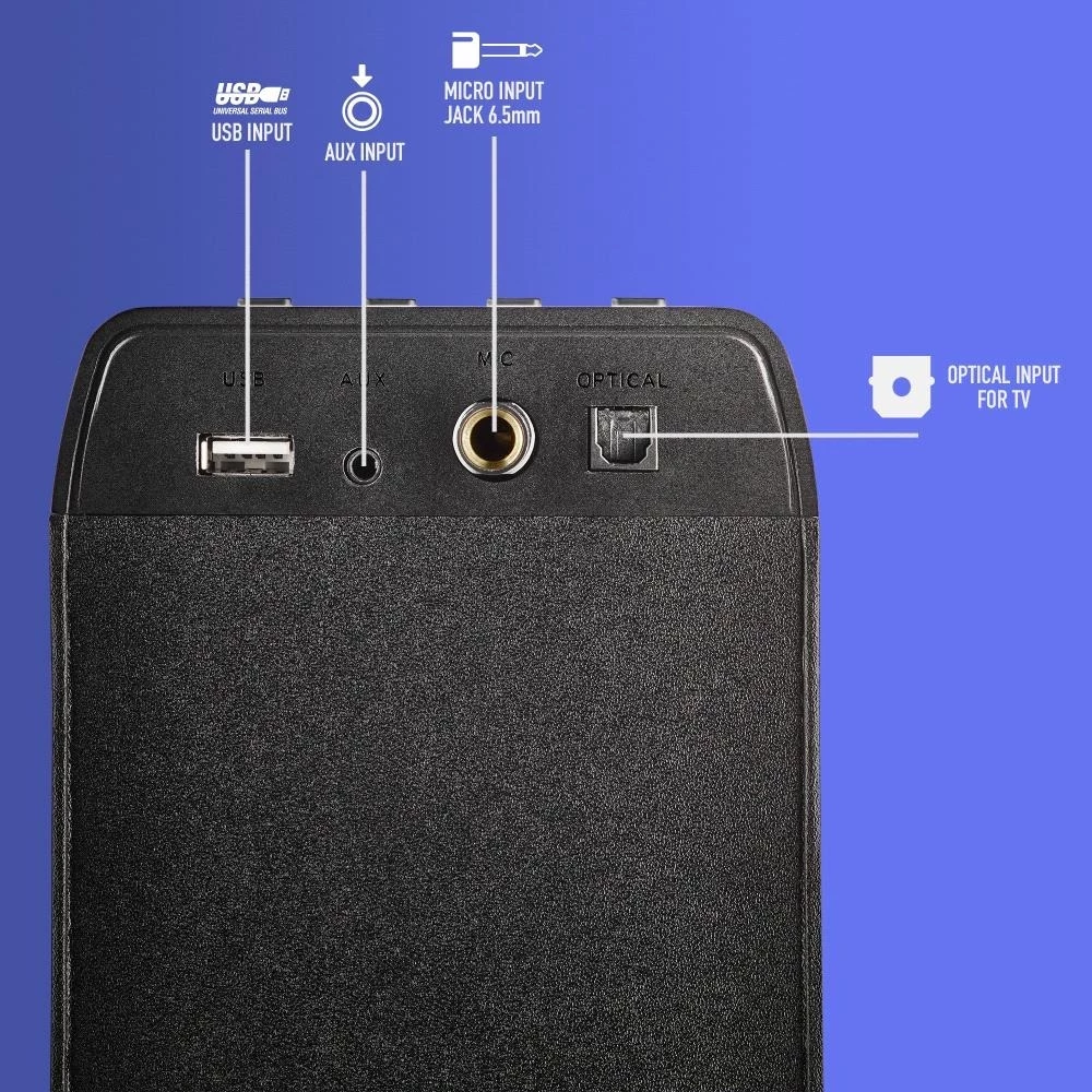 Altoparlant v stolpu, NGS Sky Charm Pro, 50 W, Bluetooth, USB, FM radio, AUX, črn