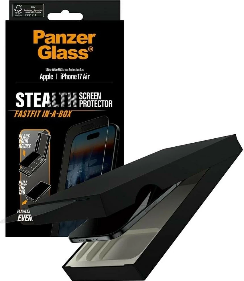 Zaščitno steklo PanzerGlass Stealth Ultra-Wide Fit Fastfit za iPhone 17 Air, prozorno