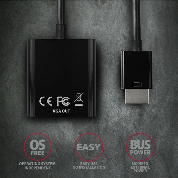 Aktivni adapter HDMI v VGA, AXAGON RVH-VGN, črn Aktivni adapter HDMI v VGA, AXAGON RVH-VGN, črn