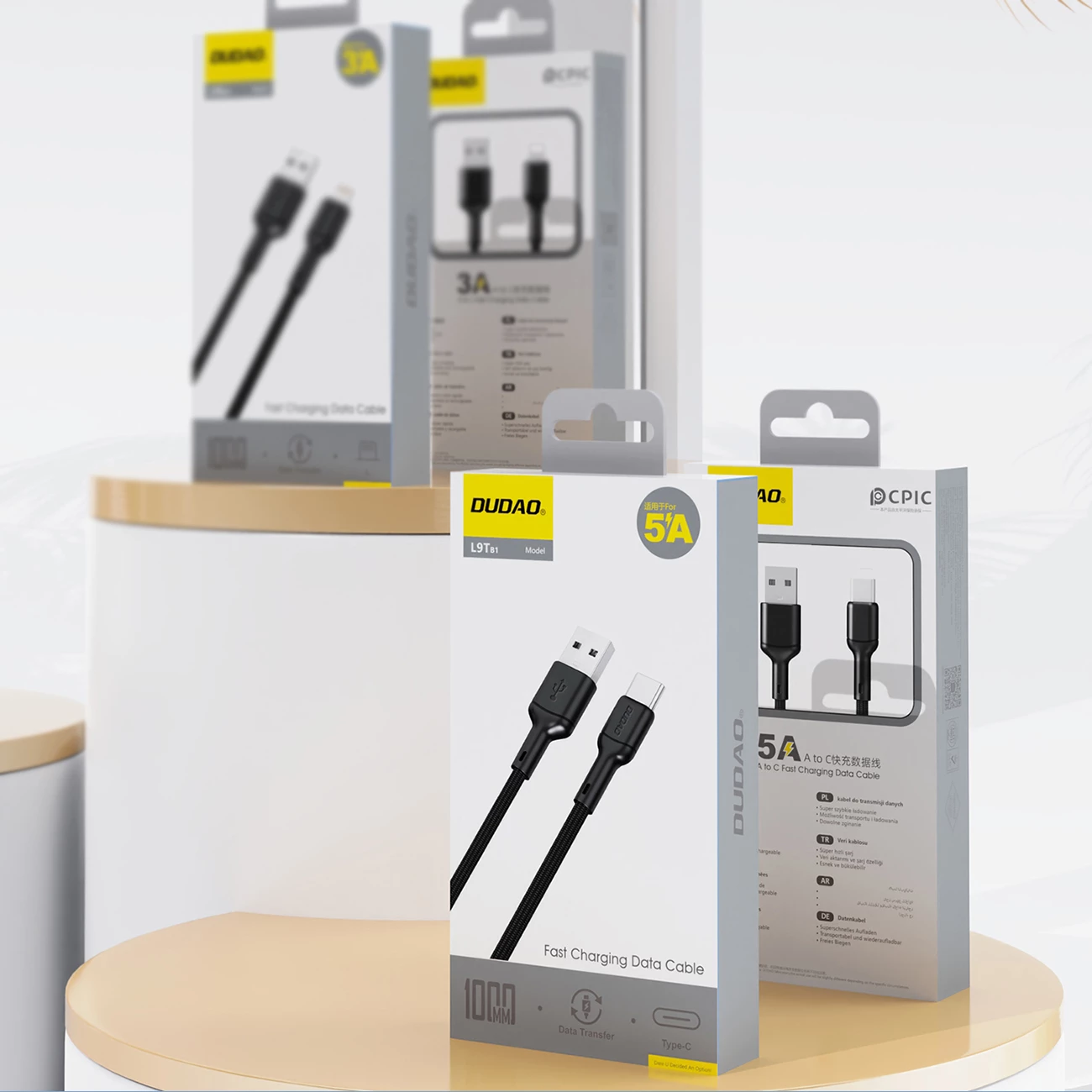 Kabel USB-A na USB-C Dudao L9T, 1 m, 5A, črn