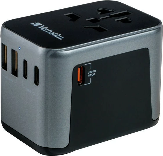 Potovalni adapter Verbatim UTA-03, 30W PD, 3x USB-C, 2x USB-A, črno/siv