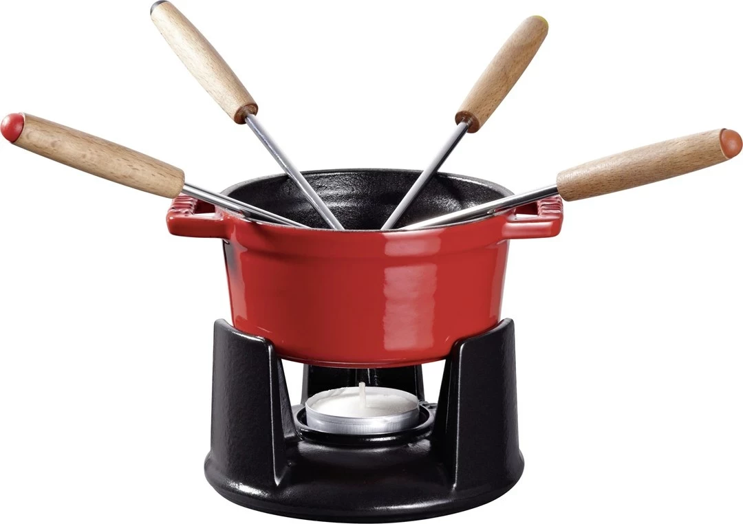 Mini fondue set, STAUB, 10 cm, rdeč