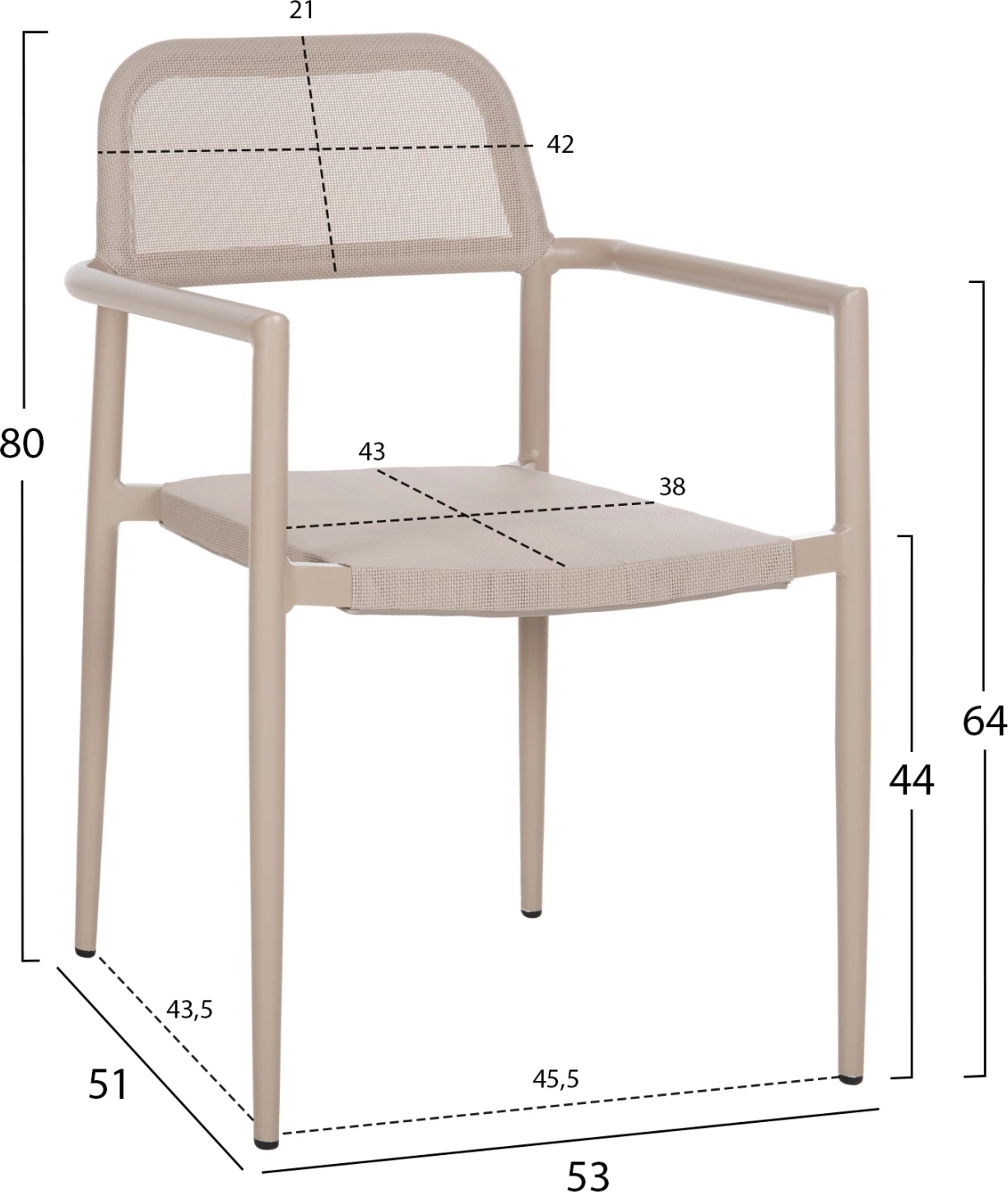 Aluminijasti naslanjač RONNY FH5998.03 s šampanjskim okvirjem in tekstilenom 53x51x80H cm