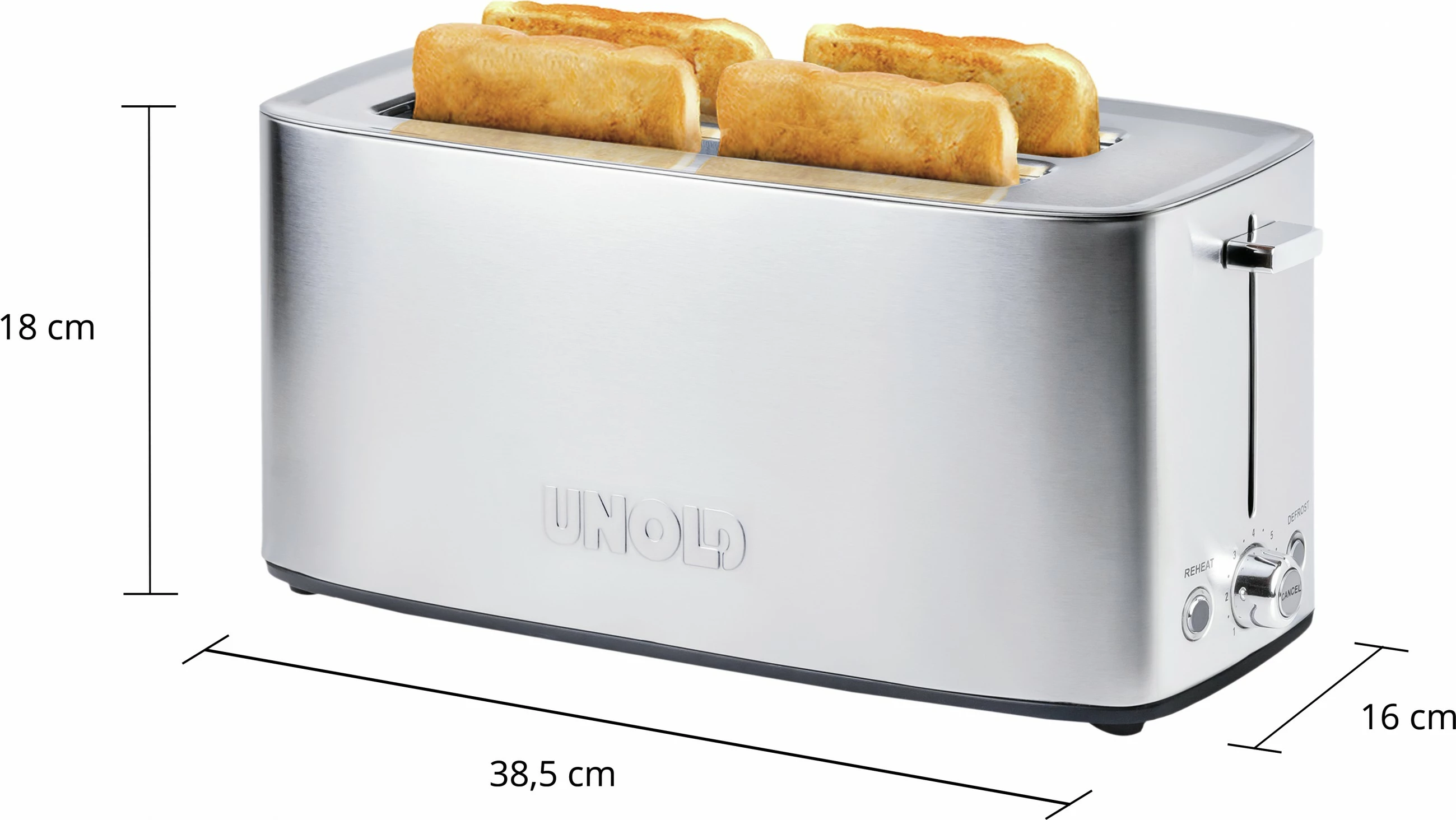 Toaster, 4 rezine, inox, 1200 W, črn, UNOLD Tom 38266 Toaster, 4 rezine, inox, 1200 W, črn, UNOLD Tom 38266