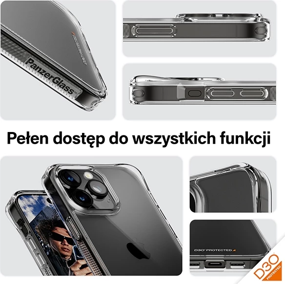 Prozoren ovitek PanzerGlass HardCase z D3O za iPhone 15 Pro Max