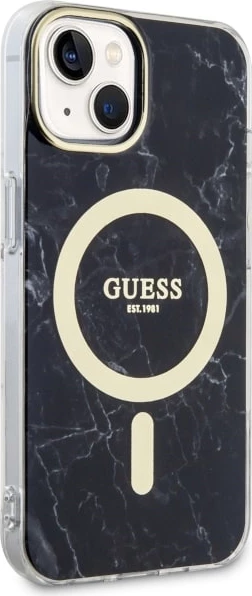 Zaščitni ovitek z marmornim vzorcem MagSafe, Guess, za iPhone 14 6,1", črn