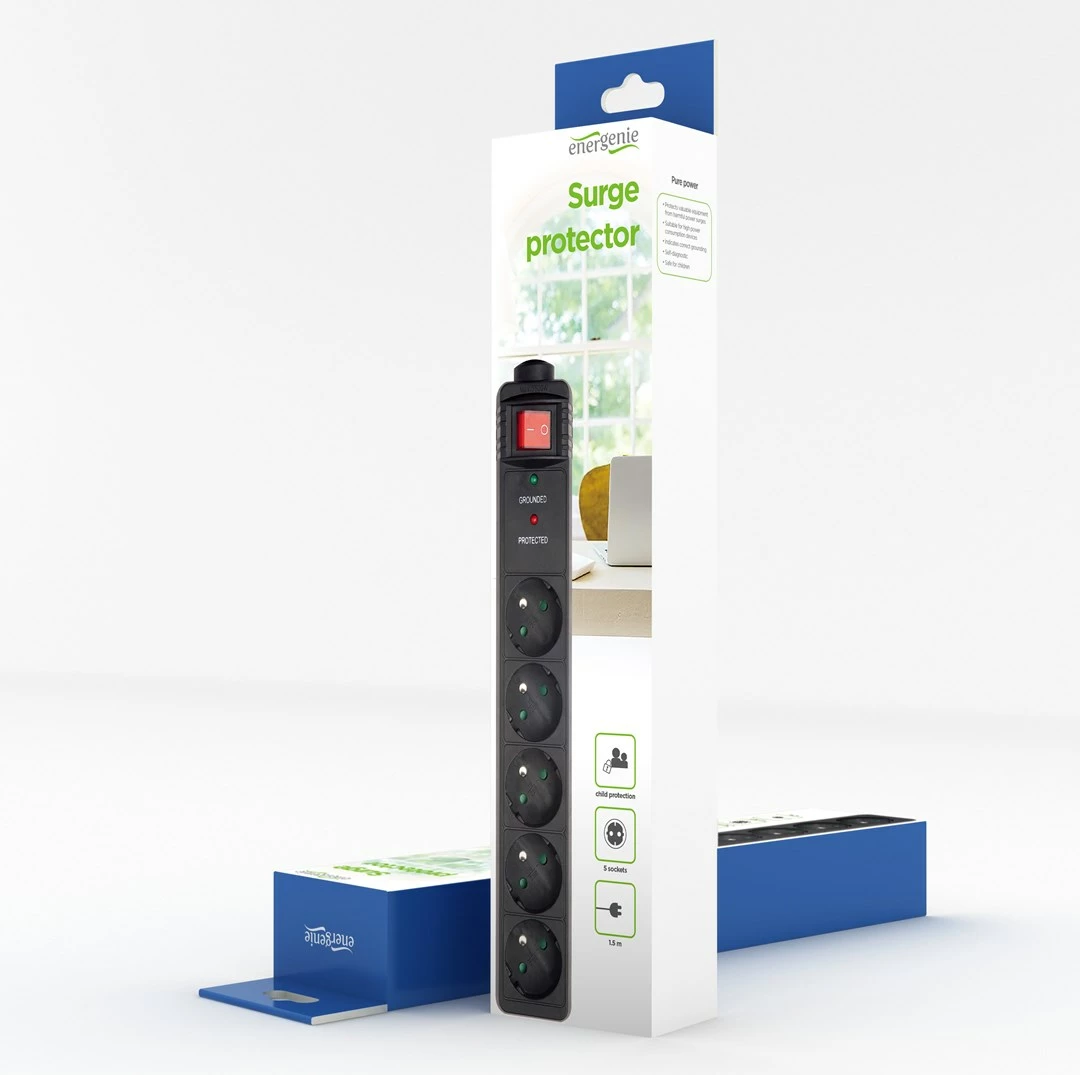 Podaljšni kabel z 5 vtičnicami Gembird SPF5-C-10, 3 m, črn