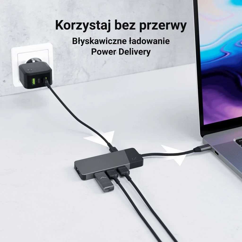 USB-C razdelilec Green Cell, Type-C, siv