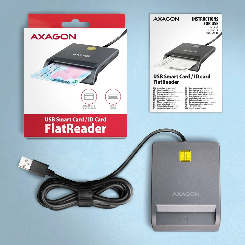 Bralnik identifikacijskih kartic AXAGON CRE-SM3T, USB, 1,3 m, črn Bralnik identifikacijskih kartic AXAGON CRE-SM3T, USB, 1,3 m, črn