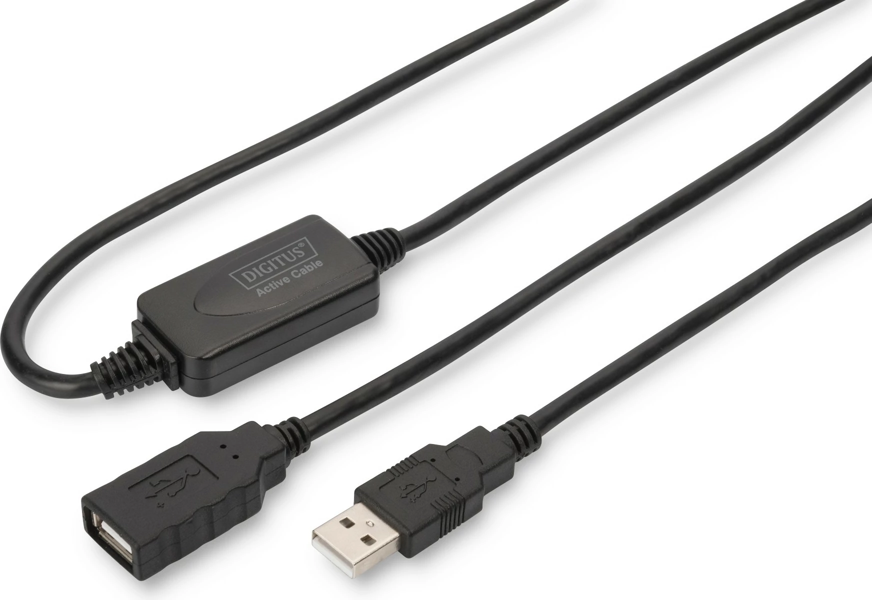 USB 2.0 podaljšek (repeater) 15 m, USB A moški/USB A ženska, črn Digitus