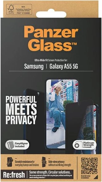 Zaslon zaščita Ultra-Wide Fit Privacy PanzerGlass s pozicionerjem, za Samsung Galaxy A55 5G