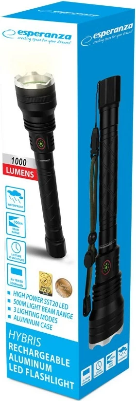 Ročna svetilka Esperanza EOT068, LED, polnilna, črna