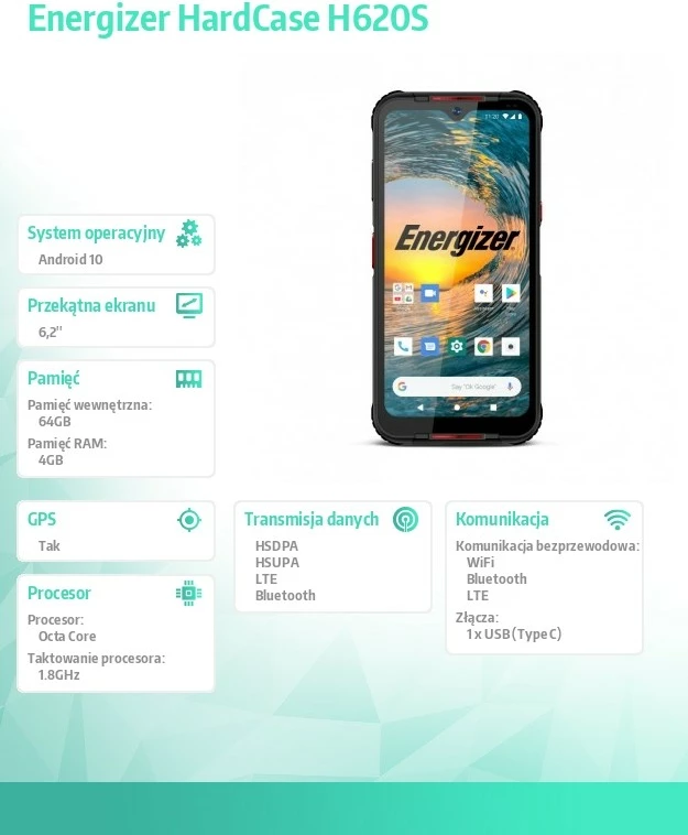Robusten mobilni telefon Energizer HardCase H620S, 4 GB RAM, 64 GB, Dual SIM, črn