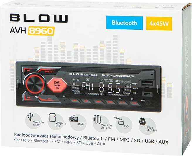 Avtoradio 1DIN, MP3, USB, USB-C, micro SD, Bluetooth BLOW AVH-8960, črn