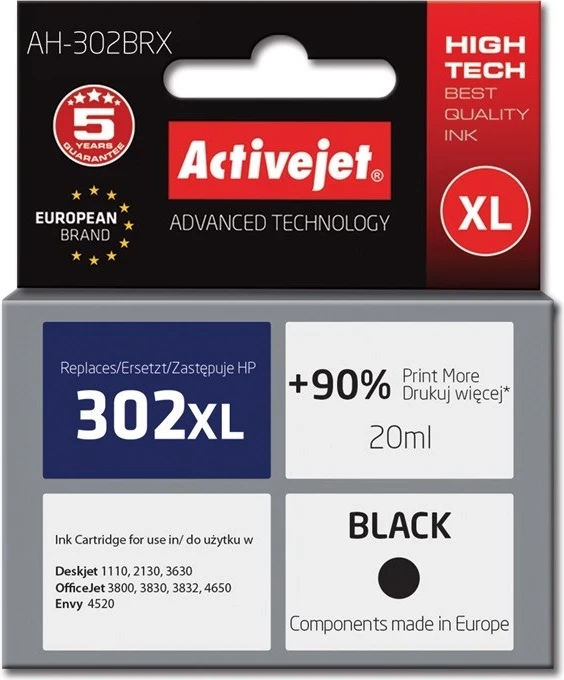 Rezervna barva Activejet AH-302BRX za tiskalnik HP, 20 ml, črna