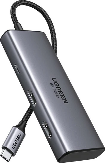 USB-C hub 6-vrat Ugreen Revodok 206, 2x HDMI, USB 3.2, 100W, srebrn