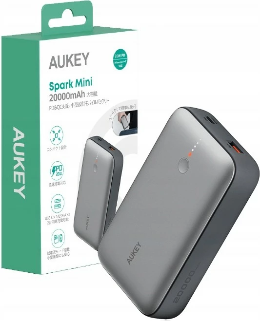 Prenosni polnilnik AUKEY PB-Y57 Spark Mini, 20000mAh, 22,5W, 2x USB, siv