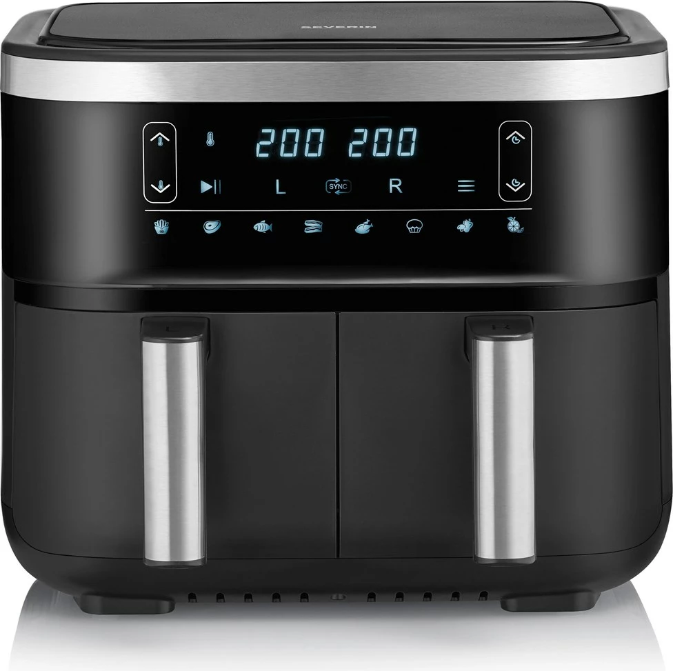 Friteza na vroč zrak Severin FR 2453, 3,25 L, dvojna, na dotik, črno/srebrna