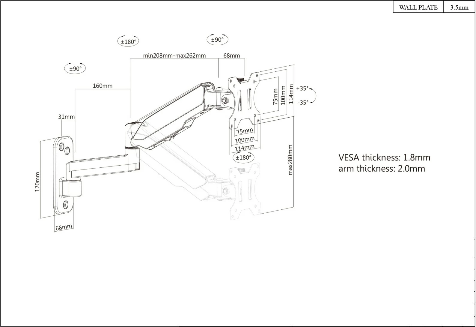 Nosilec za TV/monitor 17–32 palcev, gas spring, Manhattan 461610, črn