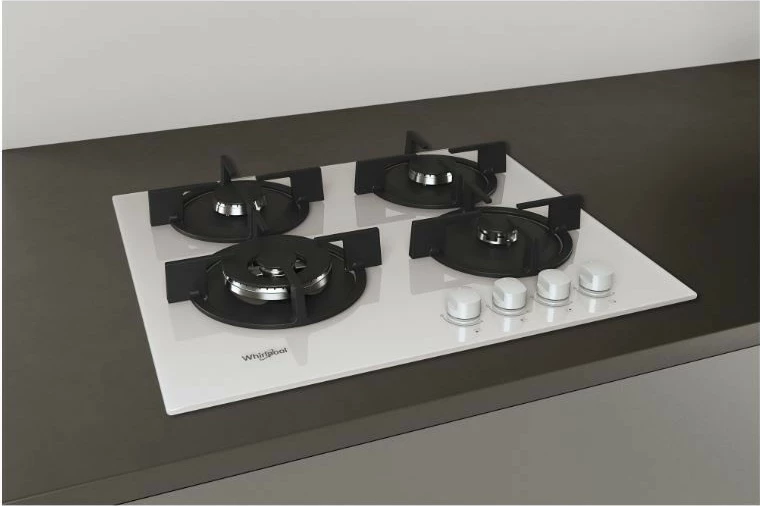 Plinska kuhalna plošča Whirlpool AKT625WH, 4 kuhališča, steklo, bela