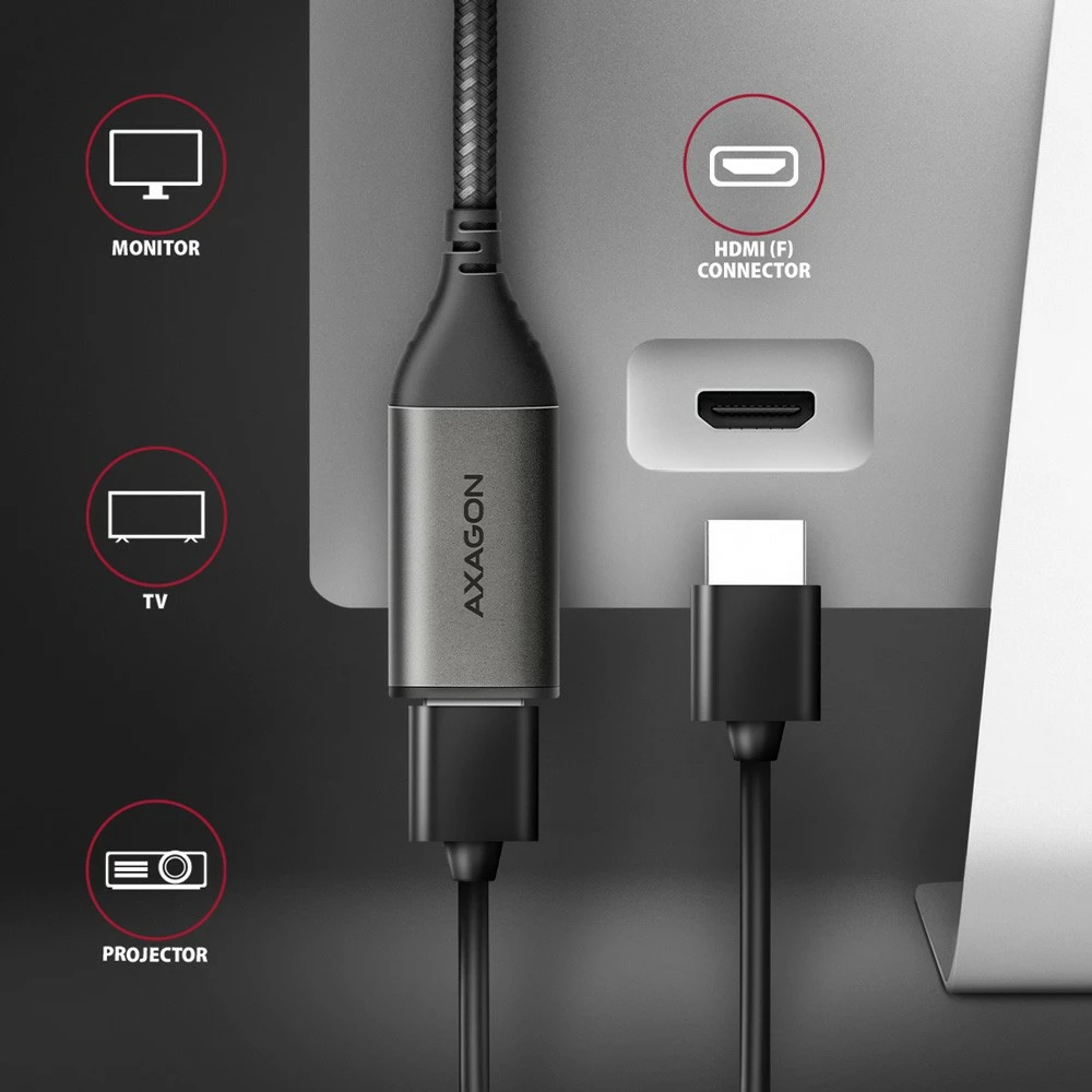 Aktivni adapter USB-C na HDMI 2.0, 25 cm, AXAGON RVC-HI2M, siv Aktivni adapter USB-C na HDMI 2.0, 25 cm, AXAGON RVC-HI2M, siv