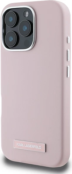Ovitek z aluminijasto ploščico MagSafe, Karl Lagerfeld FW za iPhone 16 Pro, rožnat