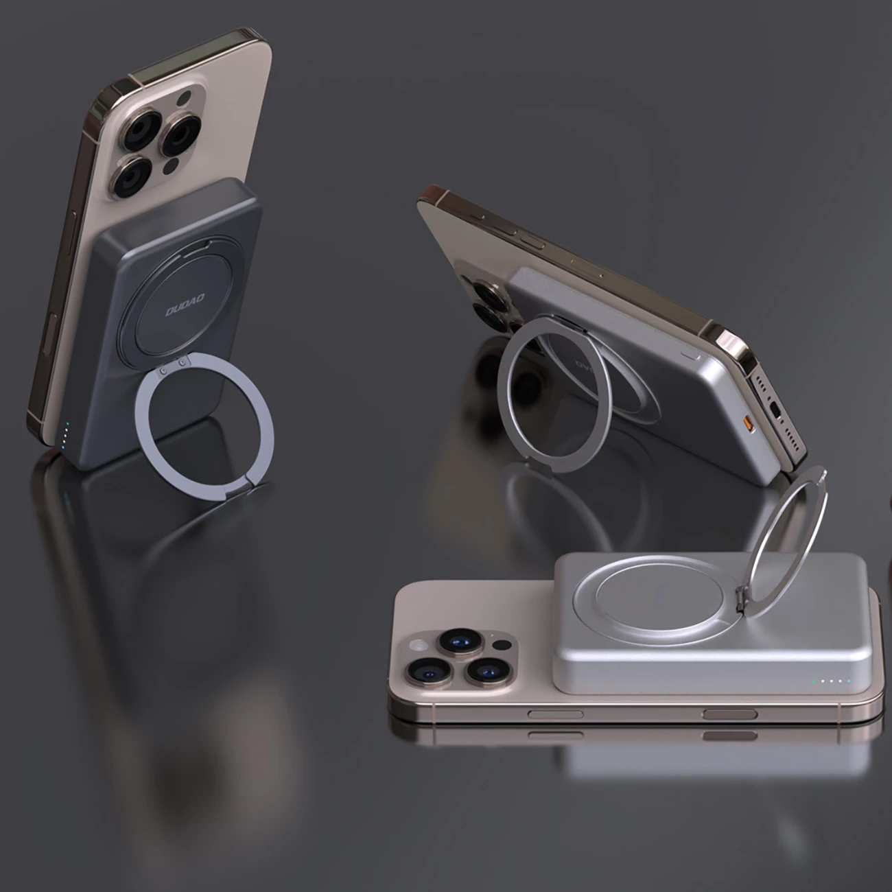 Powerbank, 10000 mAh, MagSafe, kovinska ohišje, z obročem za stojalo Dudao K28, srebrn