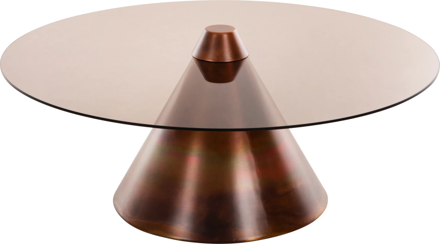 Klubske mizice 2 kosa REBEN FH9676 kovina v barvi žganega bakra-dimljeno steklo Φ80 & Φ60 cm
