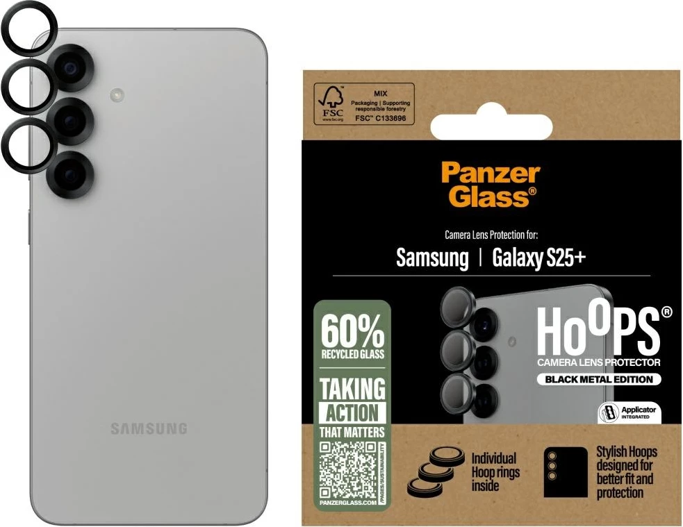 Montažni zaščitnik leče PanzerGlass Hoops za Samsung Galaxy S25+, črn