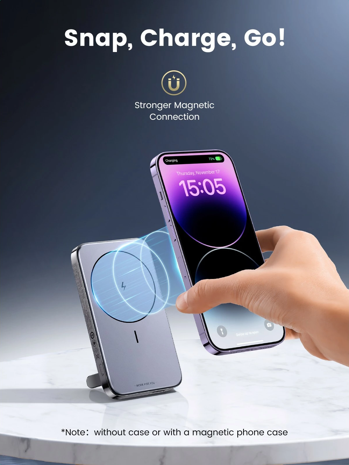 Mini brezžični powerbank 10000mAh, 20W z MagSafe Ugreen, siva