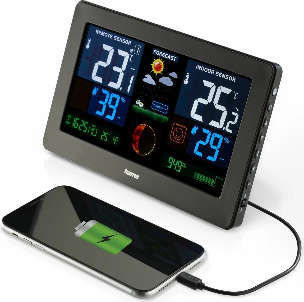 Vremenska postaja z USB Hama Premium, črna