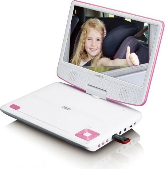 Prenosni DVD predvajalnik Lenco DVP-910, 9-palčni, USB, z držalom za avto, roza/bel Prenosni DVD predvajalnik Lenco DVP-910, 9-palčni, USB, z držalom za avto, roza/bel