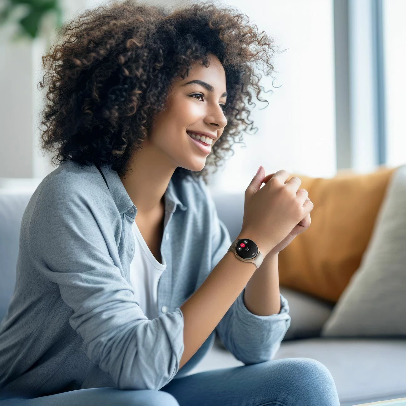 Pametna ura Hama 8900 GPS AMOLED 1.32", silikonski pašček bež, zlata