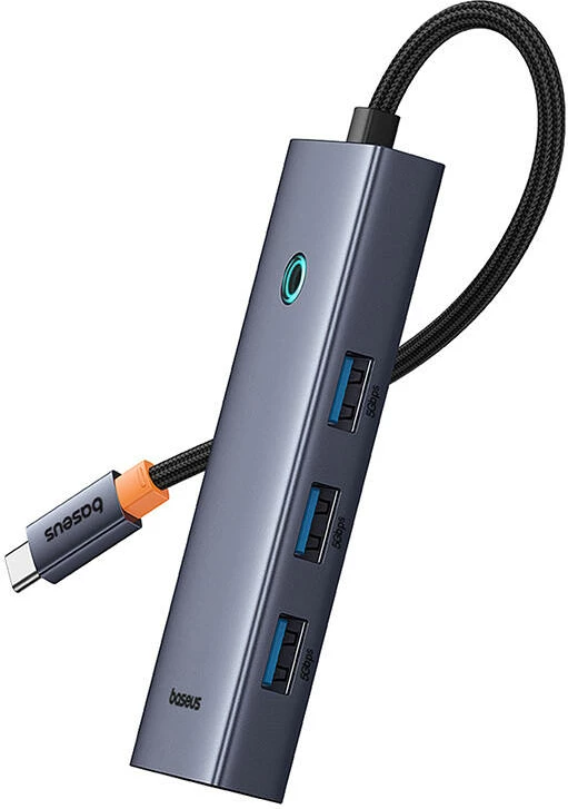Kompakten USB hub 5-v-1 Baseus UltraJoy BS-OH149, 4x USB 3.0 + USB-C PD 100W, siv