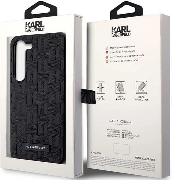 Ovitek za telefon Saffiano Mono Metal Logo Karl Lagerfeld za Samsung Galaxy S24, črn