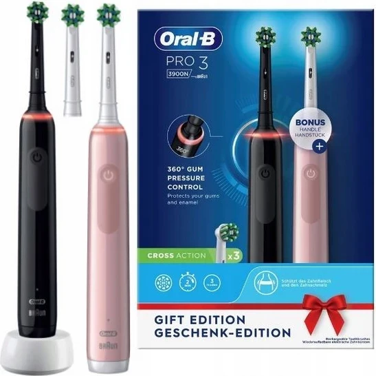 Električna zobna ščetka Oral-B Pro 3 3900N Duo, črna in roza