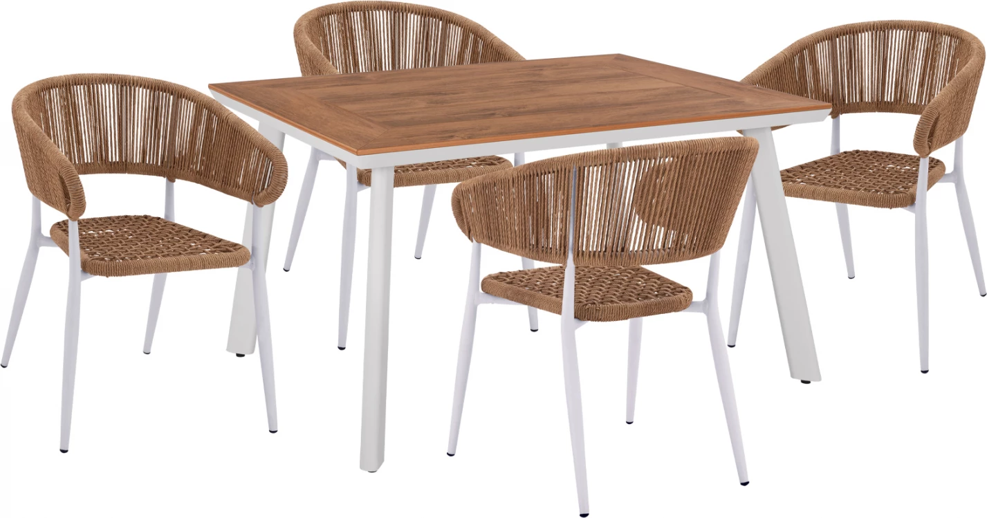 Jedilni set 5 kosov s polileseno mizo 120x80 in belimi naslonjači FH11428