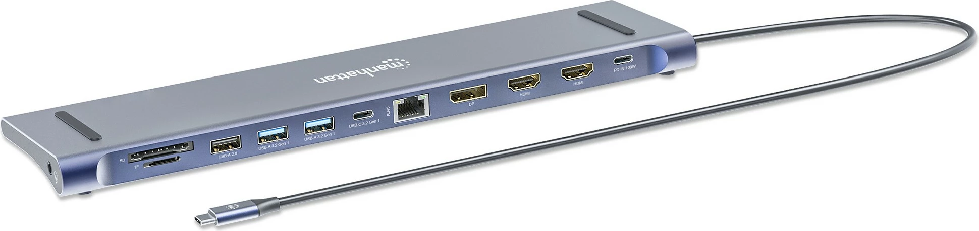 Docking postaja 12-v-1 MANHATTAN, 4K, 1xHDMI, 2xDP, 3xUSB-A, siva